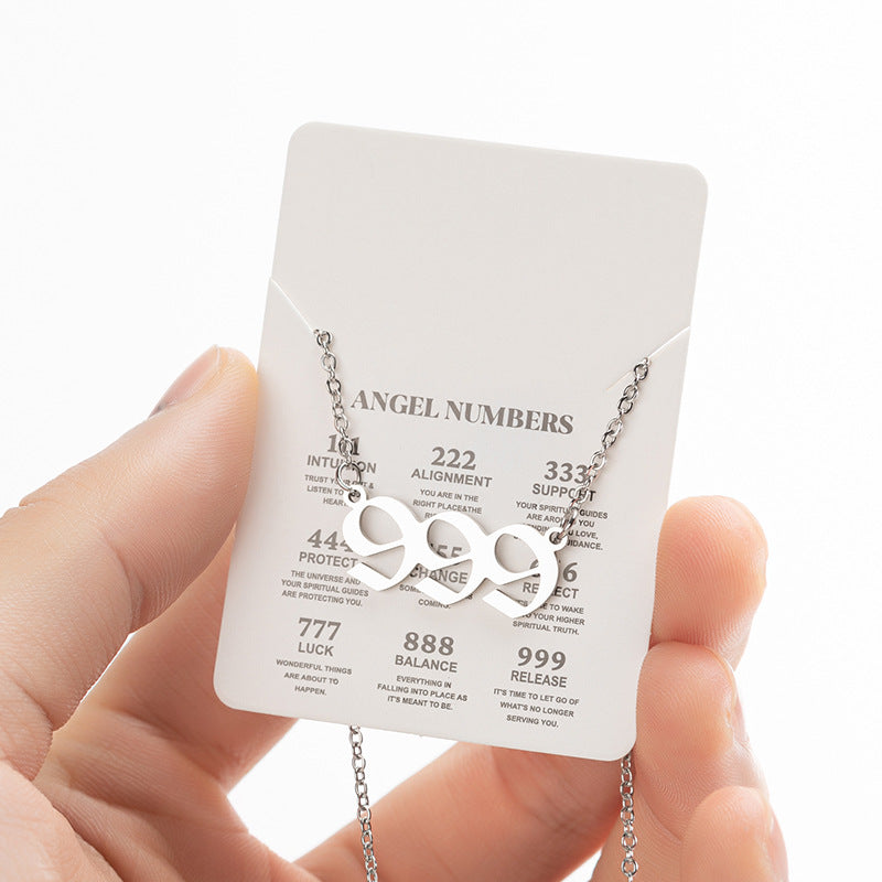2026 Women's New Angel Lucky Digital Pendant Necklace Fashion 000-999 Stainless Steel Vintage Necklace