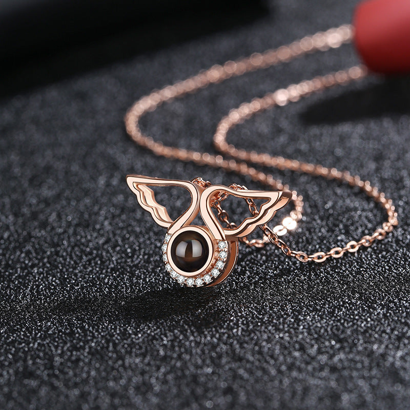 925 Sterling Silver Angel Wings Personality Cute Projection Necklace