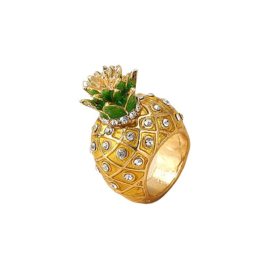 Micro Diamond Three-dimensional Pineapple Fruit Exaggerated Personality Ring
