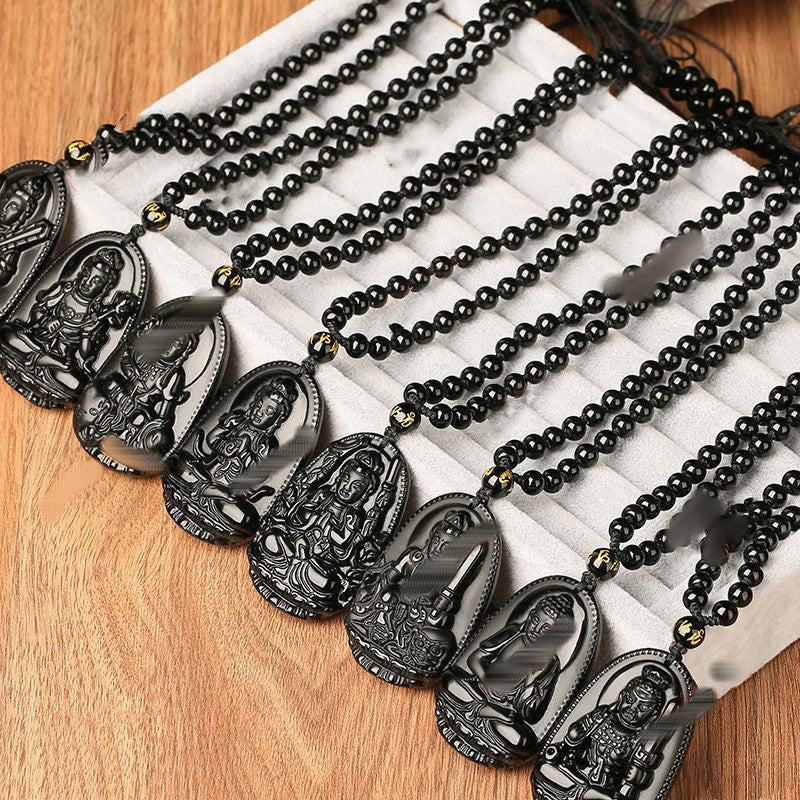 Natural Crystal Obsidian Raw Stone Polished Carved Pendant Necklace Ornaments