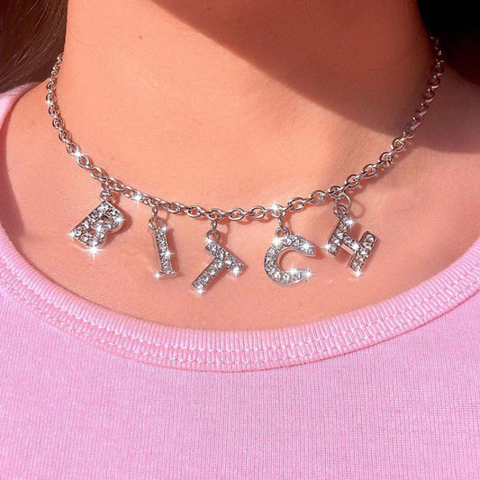 Angel Letter Bling Bling 90s Aesthetic Necklace Women Choker Unisex DIY Name necklace Aesthetic Jewelry Femme Collier Drop Ship
