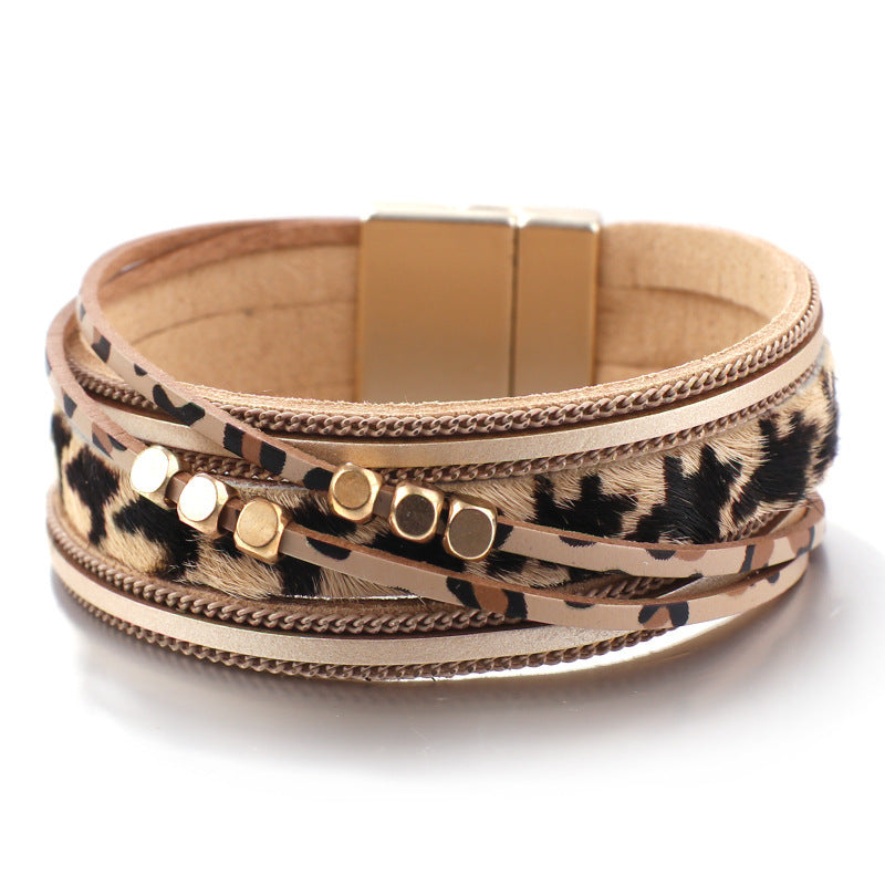 Alloy Magnet Horsehair Bracelet Leopard Print Lady Bracelet