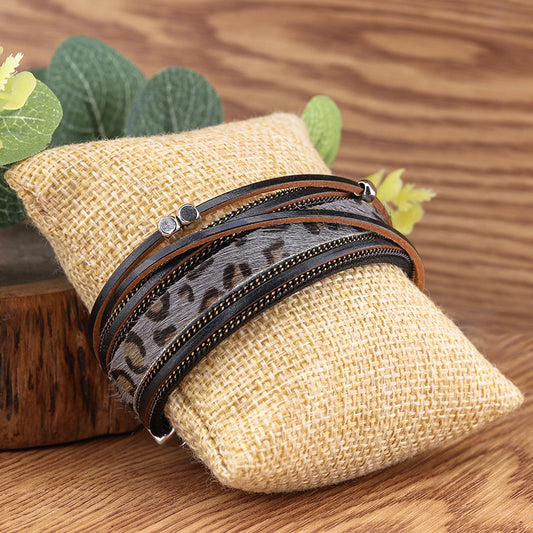 Alloy Magnet Horsehair Bracelet Leopard Print Lady Bracelet