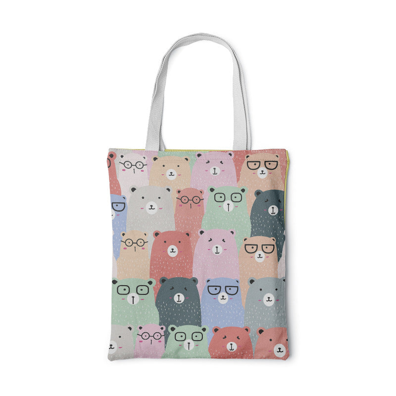 Fashion Women Foldable Canvas Handbag Cute Cartoon Animal Tote Casual Large Capacity Shopping Shoulder Bags Girls Pink Handbag