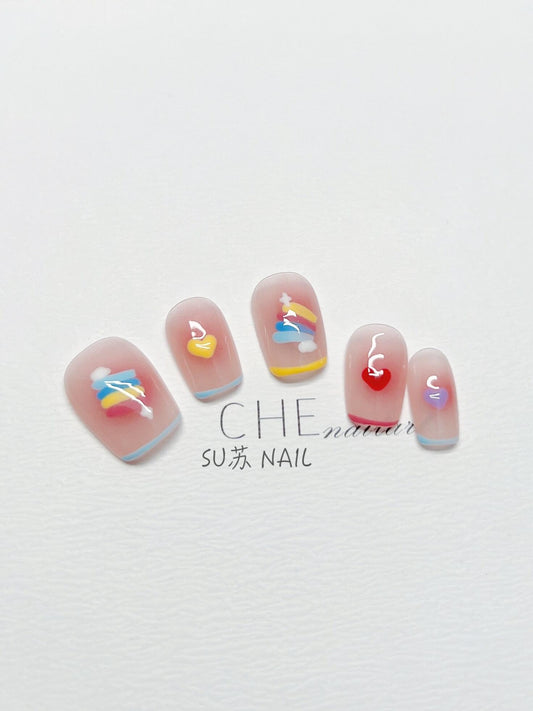 Handmade Custom Wear Nail Rainbow Candy