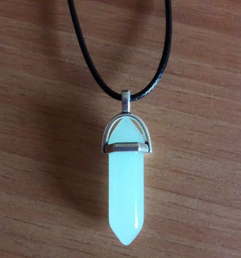 Leather Rope Luminous Pendantfashion Luminous Stone Fluorescent Stone Hexagonal Natural Crystal Pendant Necklace
