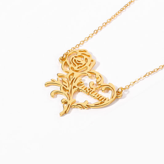 Personalized custom stainless steel letter rose heart necklace