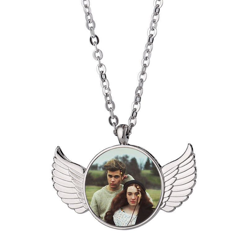 Heat Transfer Pendant Angel Wings Flat Necklace