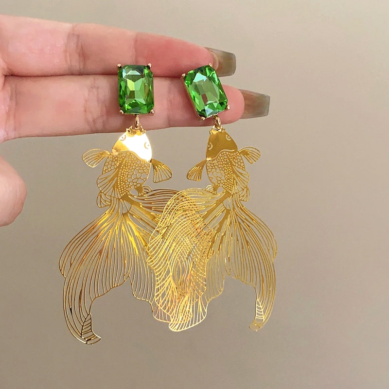 Retro Fish Exaggerated Pendant Earrings