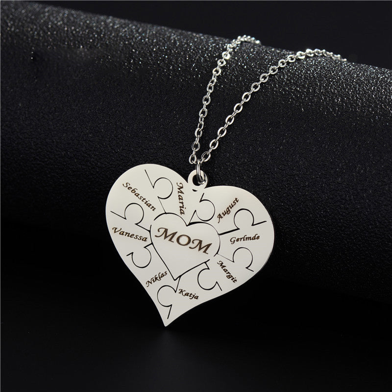 Creative Peach Heart Stainless Steel Puzzle Necklace