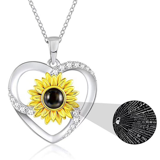 925 Silver Sunflower Projection Necklace For Women
