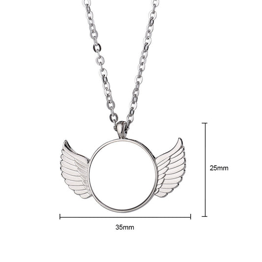 Heat Transfer Pendant Angel Wings Flat Necklace