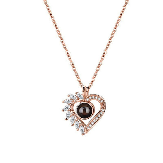 S925 Silver Half Moon Diamond Projection Necklace