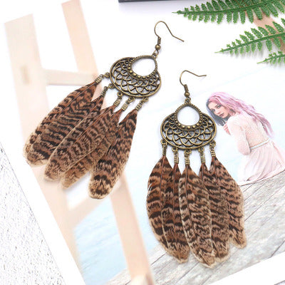 Wild Leopard Feather Tassel Earrings