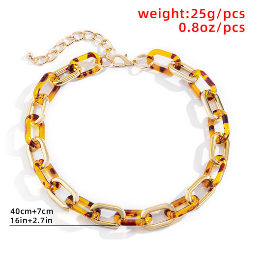 Single Layer Leopard Print U-lock Single Layer Cross Chain Necklace