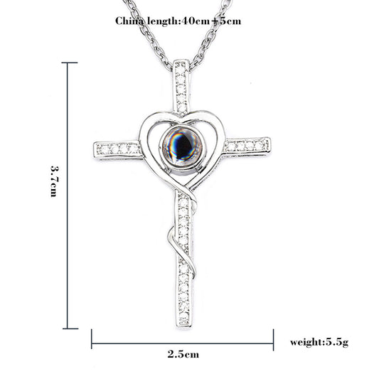 Creative Heart-shaped Cross Projection Necklace Personality