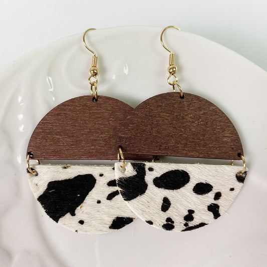 Leopard Print Horsehair Cowhide Earrings With Bohemian Gold Dots