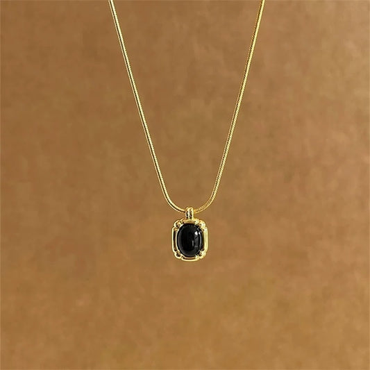 Gold Black Onyx Necklace Twin Accessories