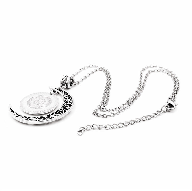 Time Gem Half Moon Pendant Necklace Jewelry