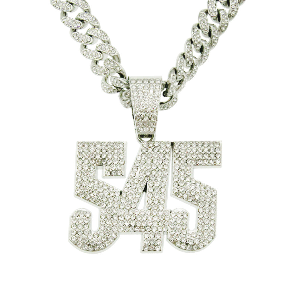 Hip-hop Full Diamond Three-dimensional Number Pendant Necklace For Men