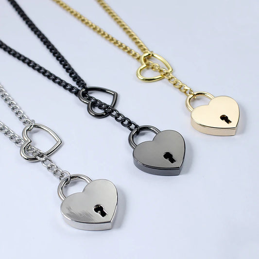 Fashion Jewelry 2026 New Slip Chain Necklace Heart O-Ring Rock Cuban Long Necklace Adjustable Heart Shaped Lock Core With Key