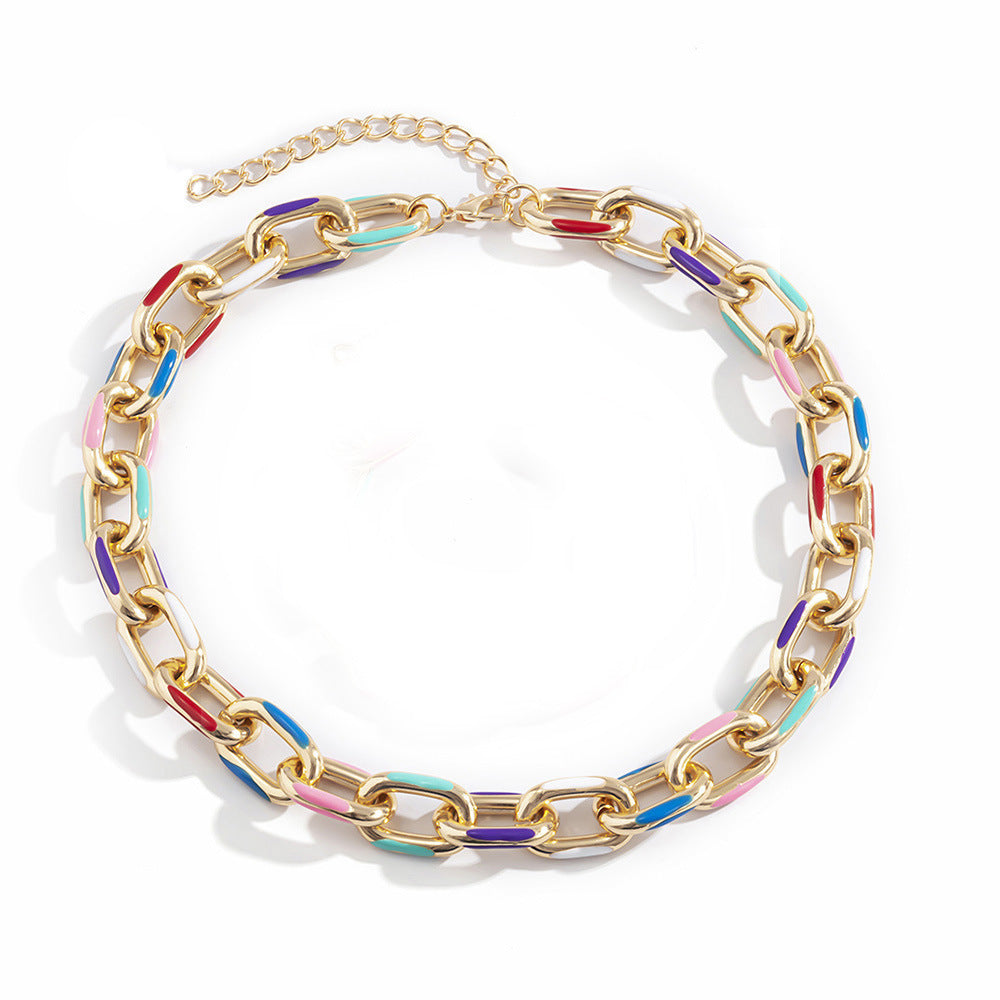 Single Layer Leopard Print U-lock Single Layer Cross Chain Necklace