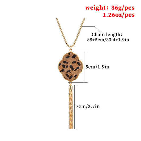 Accessories Horsehair Leopard Print Flower Tassel Necklace