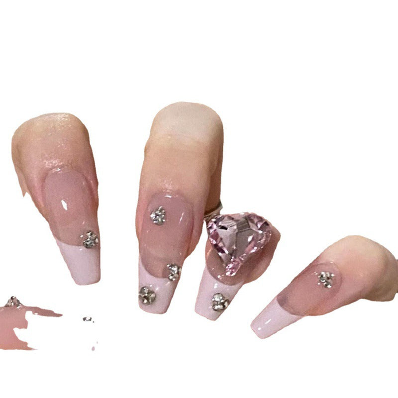 Handmade Love Half French With Diamond Removable Nail Stickers