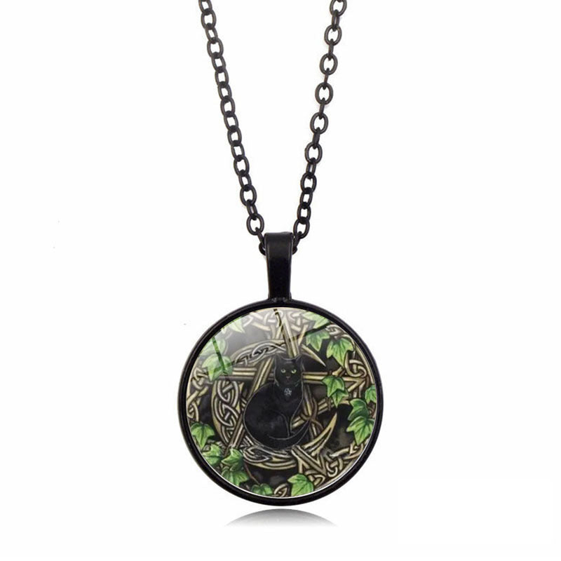 Five-pointed Star Black Cat Time Stone Pendant Necklace For Women