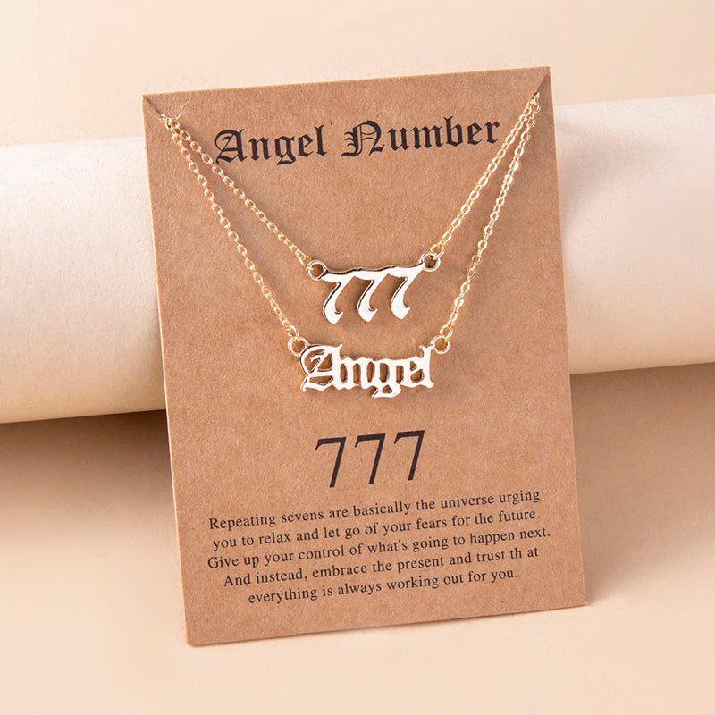 Gold Letter Angel Number 444 777 Multi-layer Chain Necklaces For Women