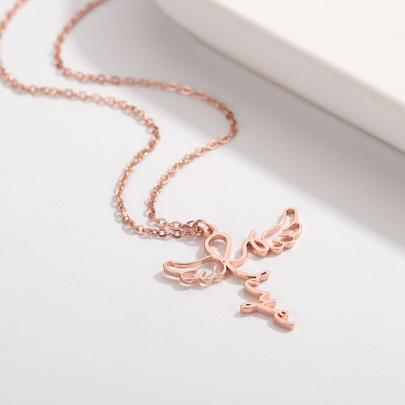 Hollowed Out Angel Wings Name Necklace