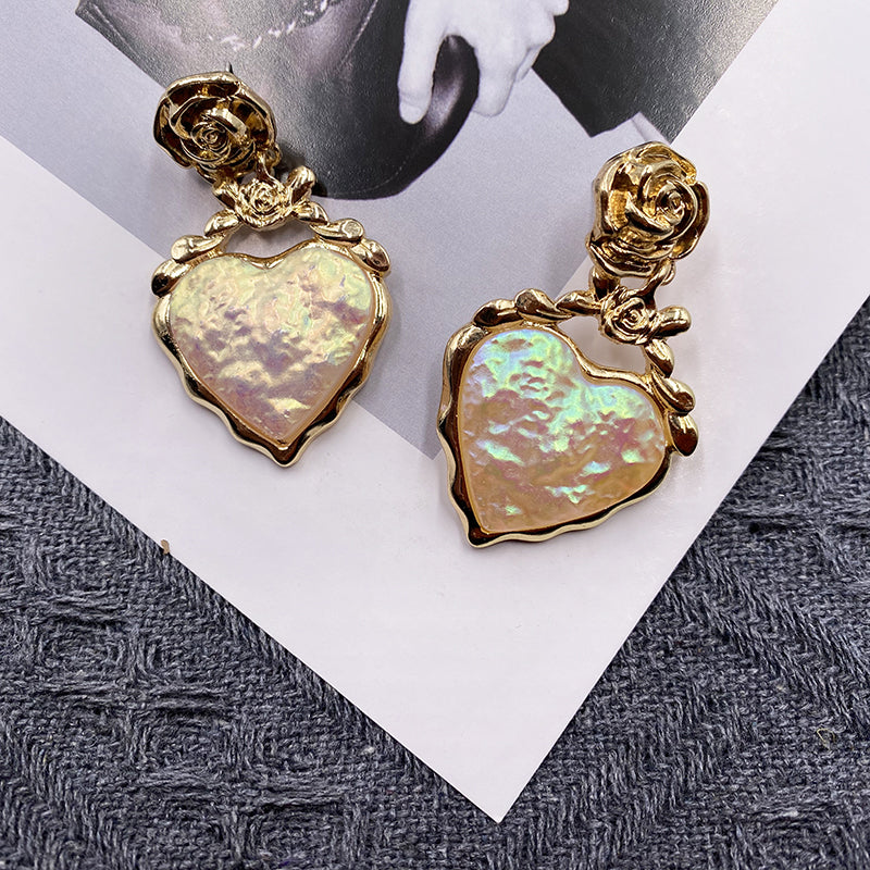 French Vintage Love Pendant Exaggerated Earrings