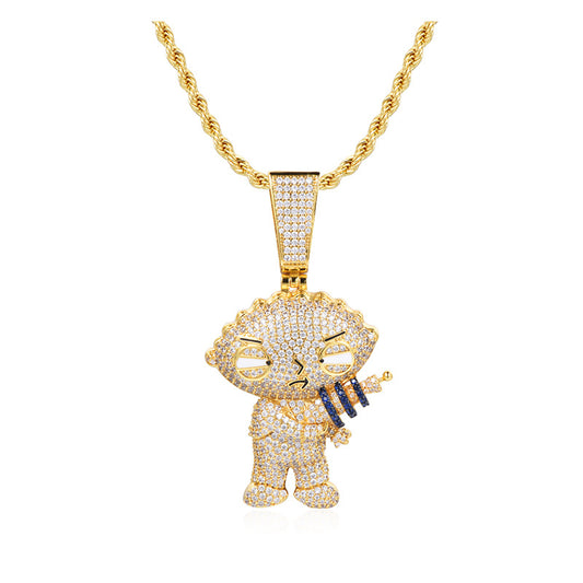 Cartoon Character Pendant Diamond Silver