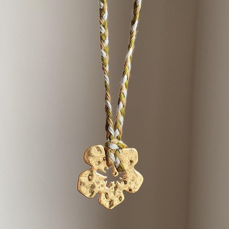 Gold Hibiscus Rosa-sinensis Pendant Necklace For Women