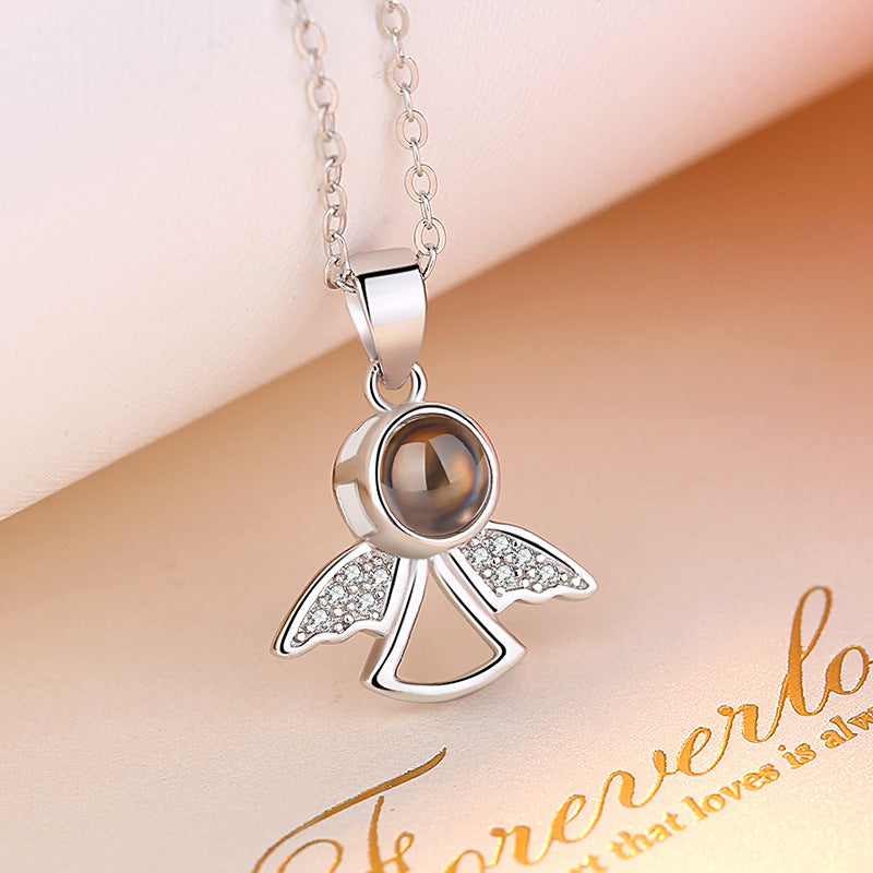 Sterling Silver S925 Little Angel Memory Projection Necklace