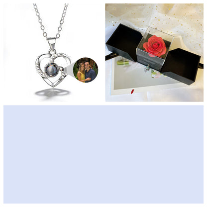 S925 Silver Romantic Colorful Photo Projection Necklace Heart Shaped Pendant Necklace