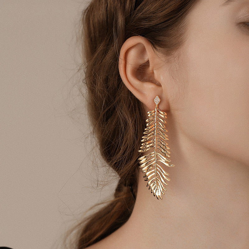 Palm Leaf Big Tassel Earrings European And American Exaggerated Earrings