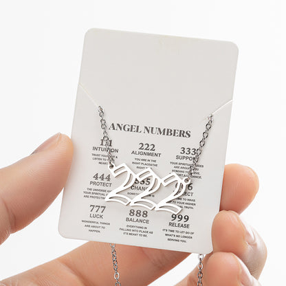 2026 Women's New Angel Lucky Digital Pendant Necklace Fashion 000-999 Stainless Steel Vintage Necklace