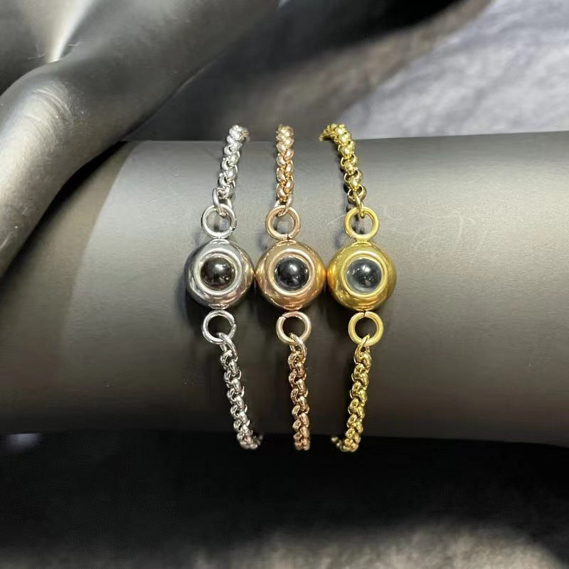 Personalized Photo Projection Titanium Steel Couple Bracelet