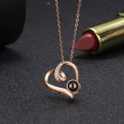 S925 Silver Half Moon Diamond Projection Necklace