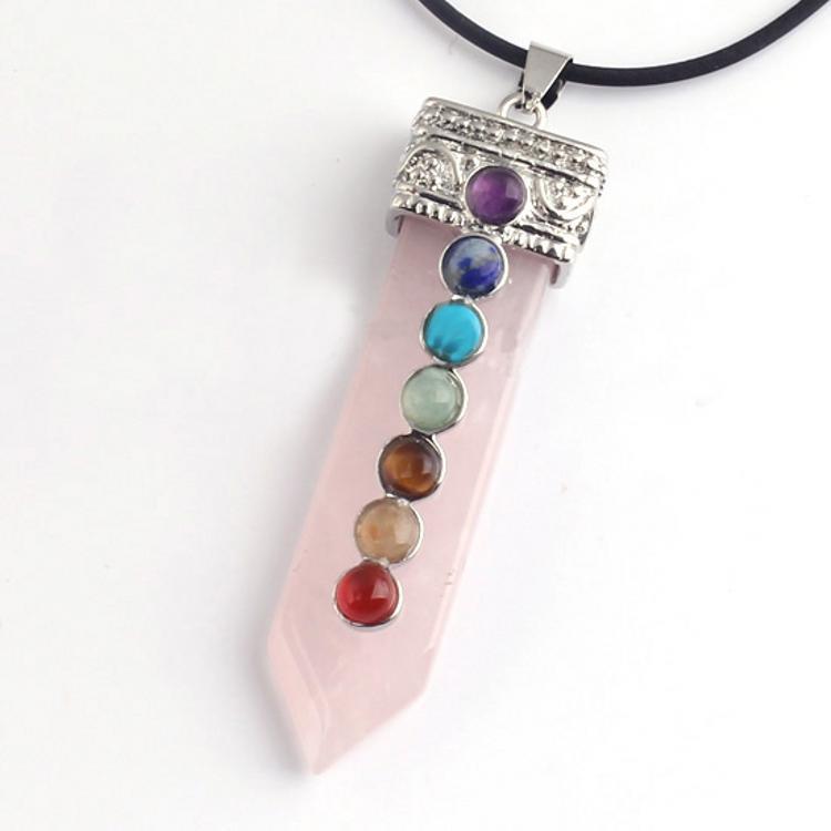 Natural Gemstone Crystal Seven Chakra Crystal Sword Pendant Necklace