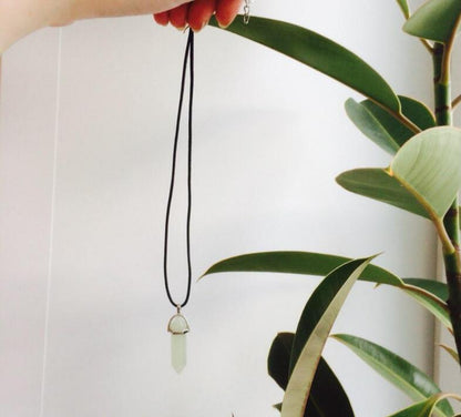 Leather Rope  Luminous Pendantfashion Luminous Stone Fluorescent Stone Hexagonal Natural Crystal Pendant Necklace