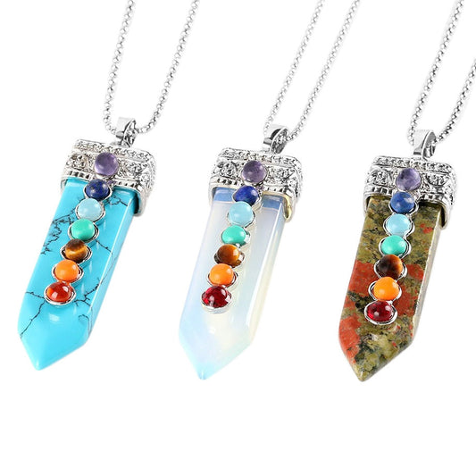 Natural Gemstone Crystal Seven Chakra Crystal Sword Pendant Necklace