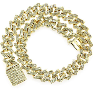 European And American Hip-hop Exaggerated Diamond Three Row Copper Inlaid Zircon Cuban Necklace