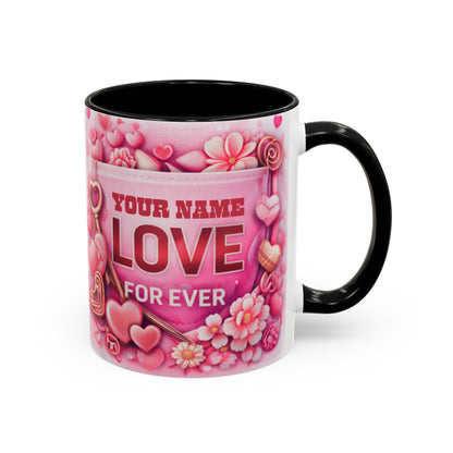 Your Name Love Forever mug | Valentine heart floral coffee mug