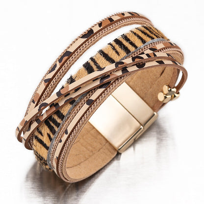 Alloy Magnet Horsehair Bracelet Leopard Print Lady Bracelet