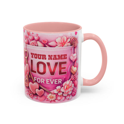 Your Name Love Forever mug | Valentine heart floral coffee mug