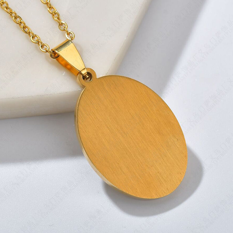 Lady Guardian Angel Stainless Steel Oval Clavicle Chain