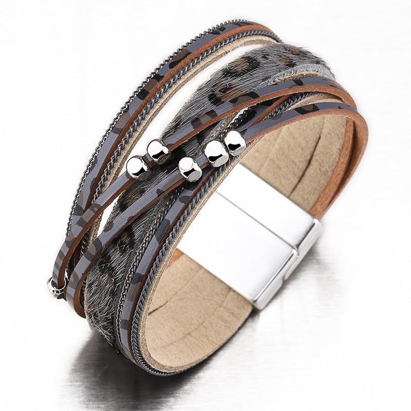 Alloy Magnet Horsehair Bracelet Leopard Print Lady Bracelet