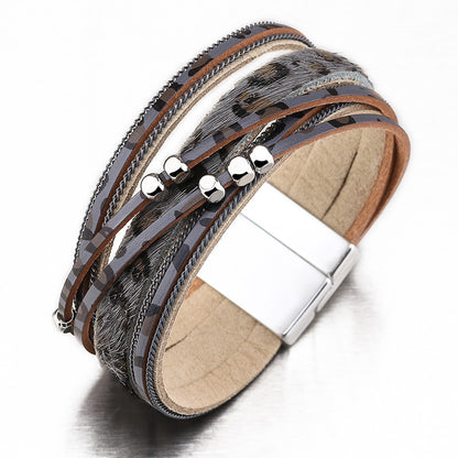 Alloy Magnet Horsehair Bracelet Leopard Print Lady Bracelet